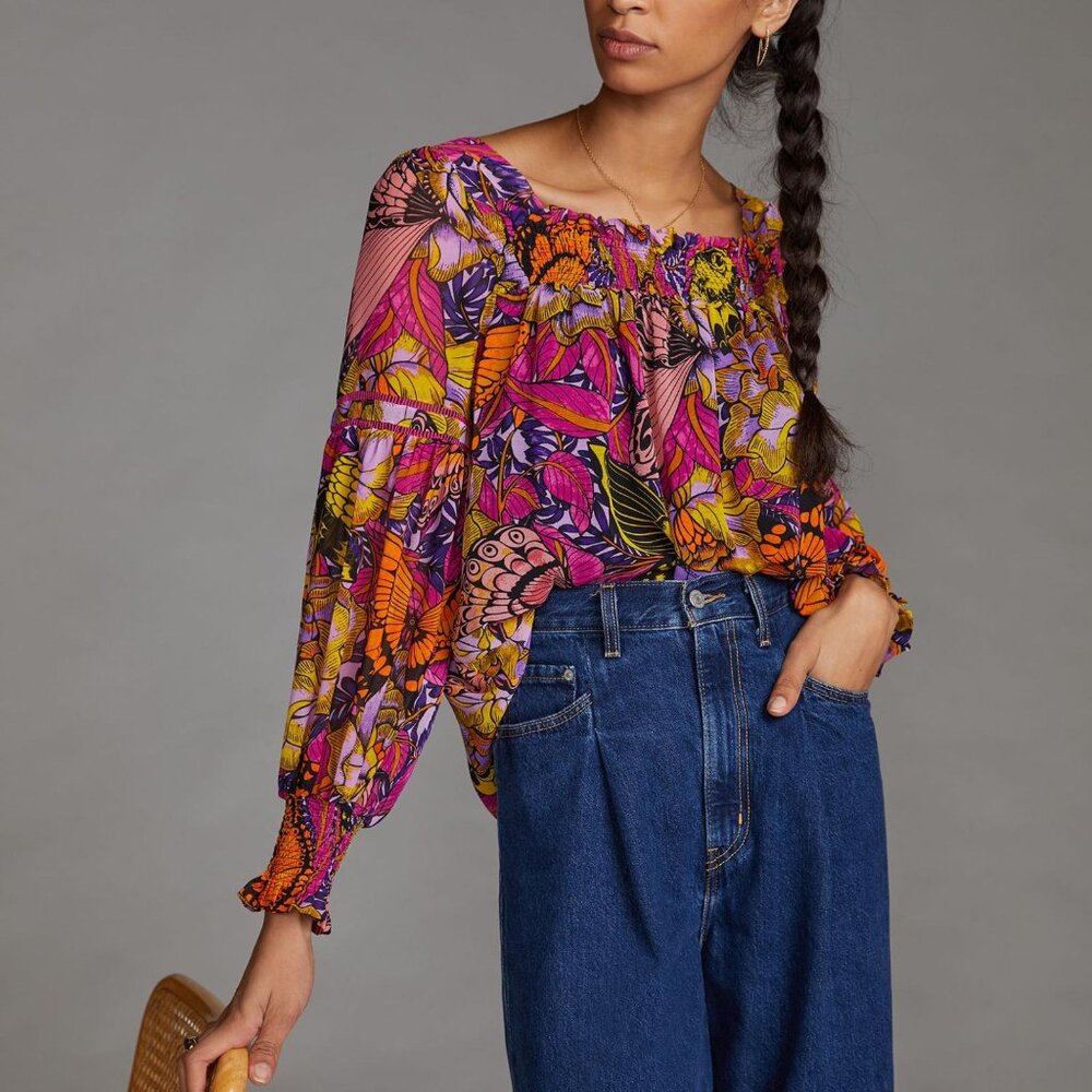 Alexandra Farmer x Anthropologie | Puff-Sleeved Blouse | Butterfly